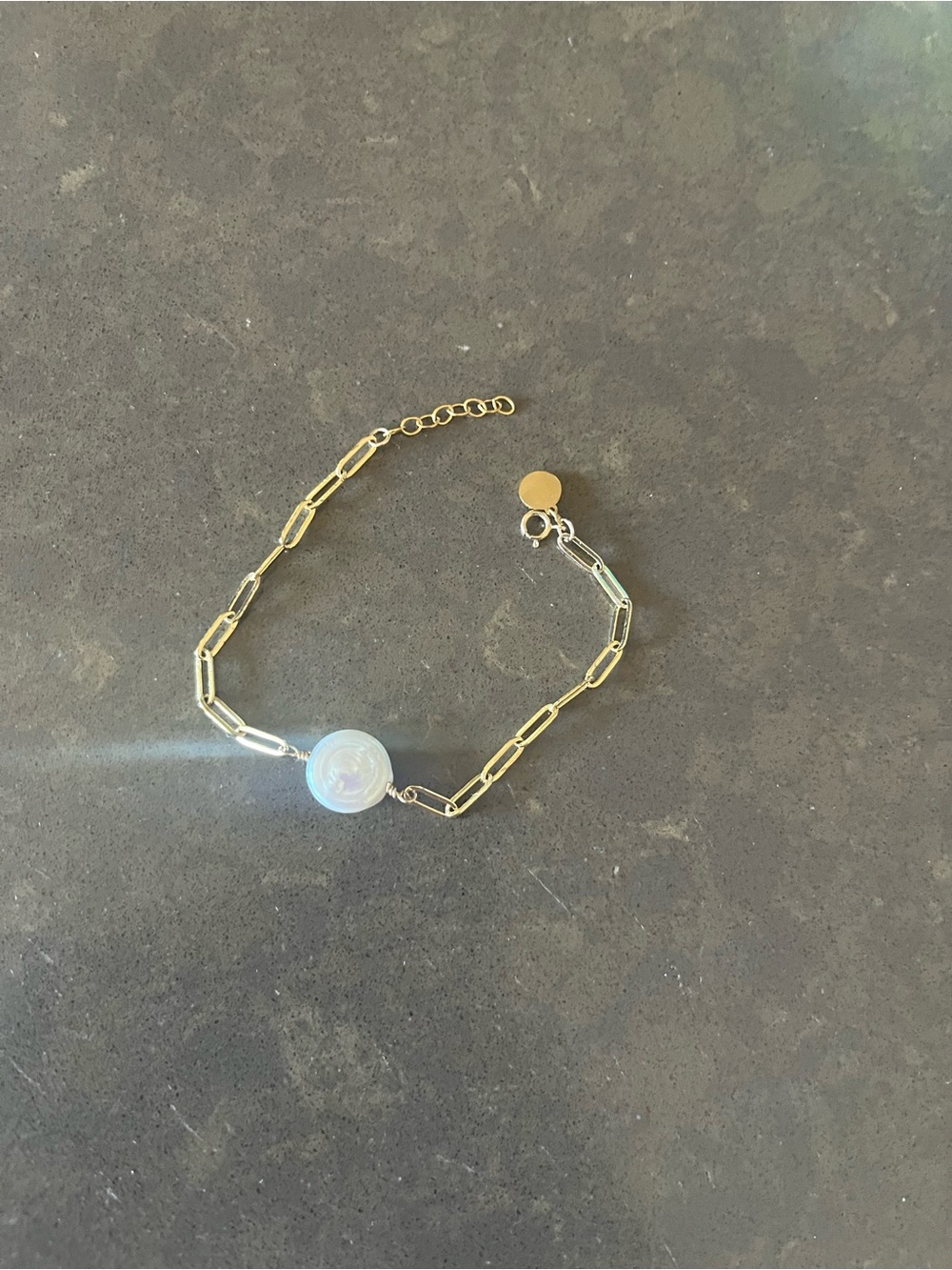 Gold Link Bracelet with White Mother-of-Pearl Charm